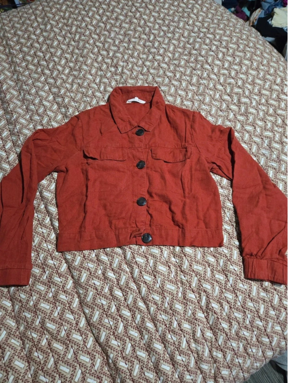 Cisono burnt orange linen top womens M